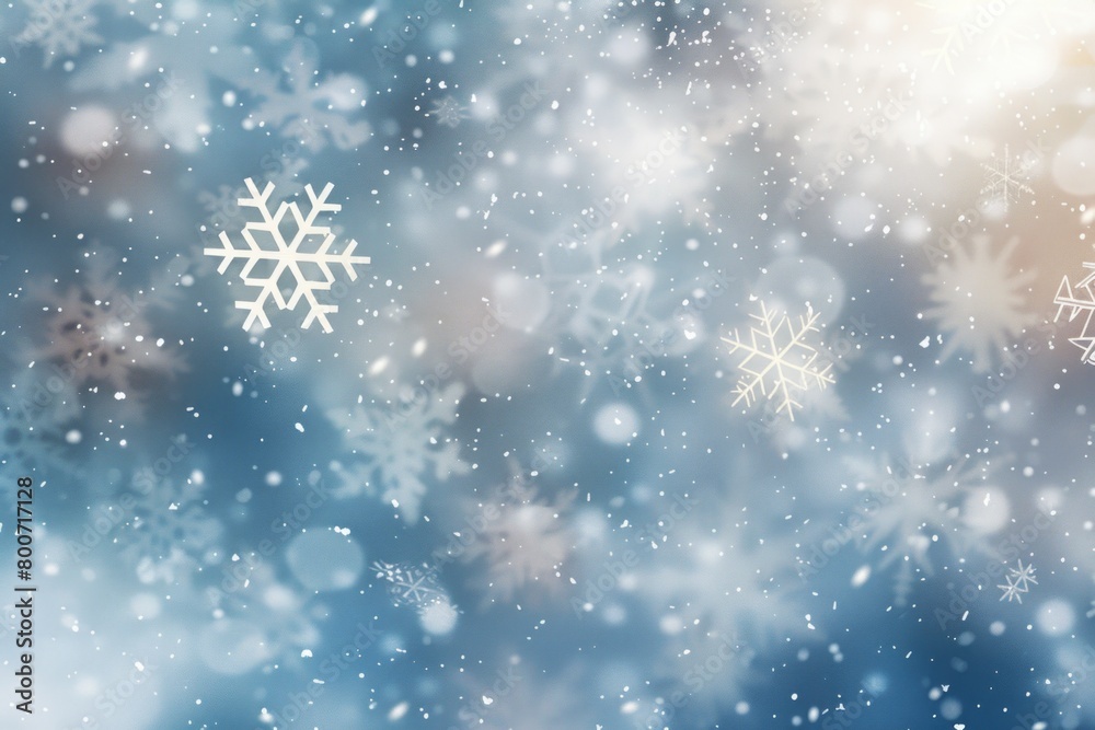 Blue sky with snowflakes gently falling. Tranquil winter atmosphere. Blue sky with snowflakes gently falling. Tranquil winter atmosphere.