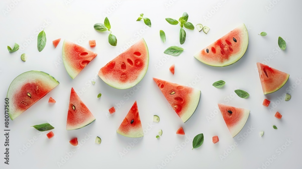 A geometric composition of watermelon and melon slices on a white background generative ai A geometric composition of watermelon and melon slices on a white background generative ai