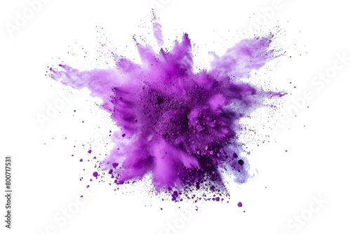 bright purple paint color powder festival explosion burst isolated white background.	 photo
