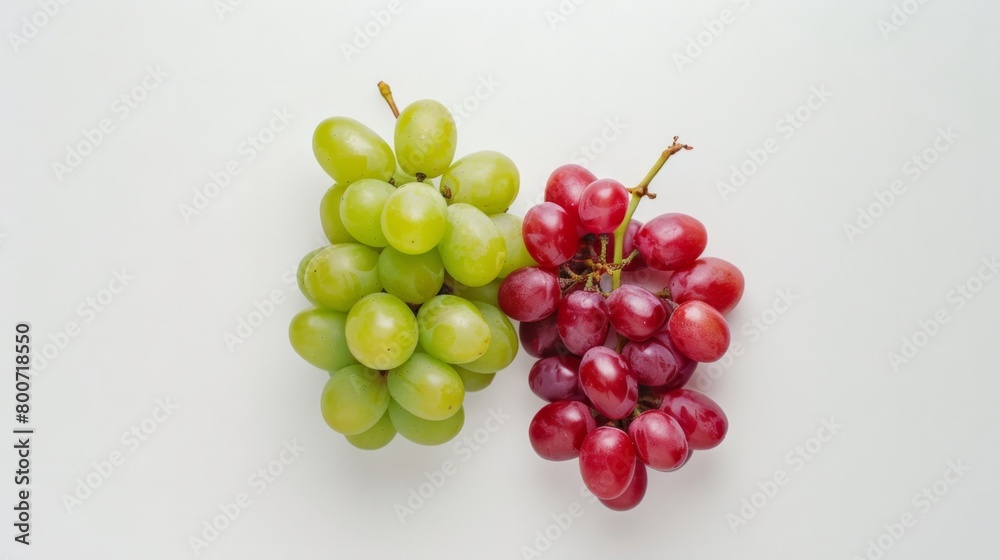 A minimalist composition of red and green grapes on a white background generative ai A minimalist composition of red and green grapes on a white background generative ai