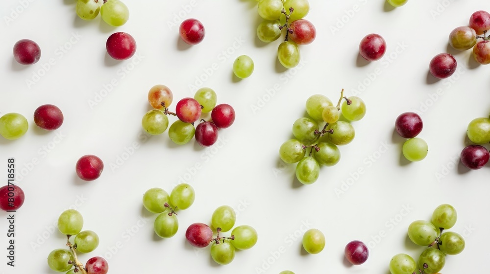 A minimalist composition of red and green grapes on a white background generative ai A minimalist composition of red and green grapes on a white background generative ai