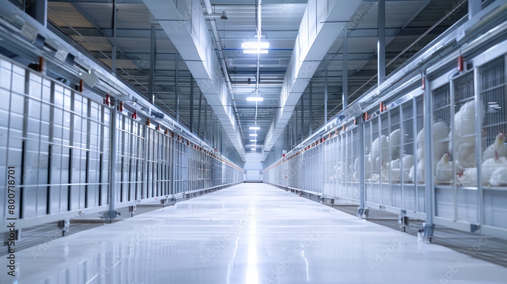 Modern and clean white feather broiler chicken cage, laying hen farming industry. Modern and clean white feather broiler chicken cage, laying hen farming industry.