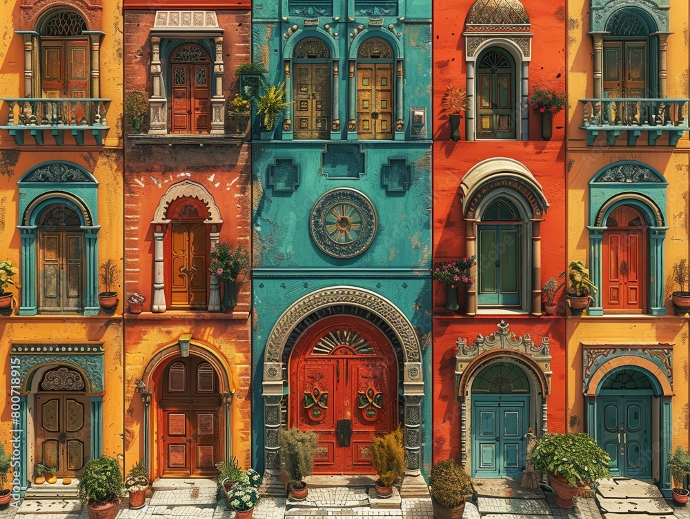 Obraz premium unique doors, each intricately crafted to symbolize a gateway to various alternate realities Let your imagination run wild with colors and details to captivate the viewers imagination