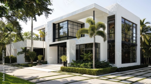 Modern 2-storey white minimalist style house. Property real estate business background. © Khoirul