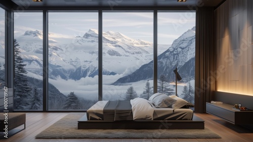 Modern Loft Bedroom  Minimalistic Design with Mountain View