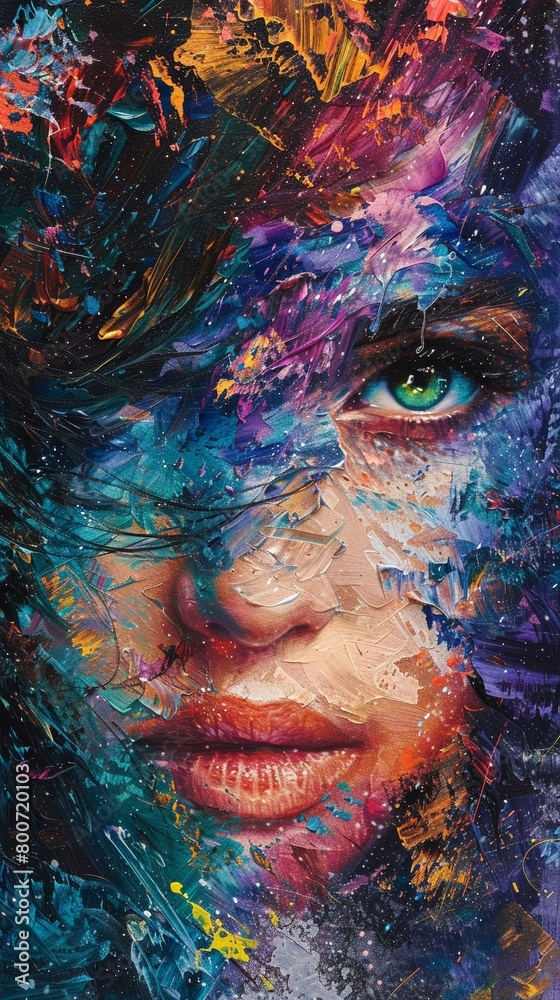 Fototapeta premium Bring to life the concept of paintings as living entities in a close-up shot Focus on intricate details like brush strokes, textures