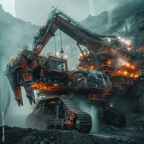 awe-inspiring sight of massive machines manipulating the atmosphere from a low angle view Highlight the unintended consequences with a blend photo