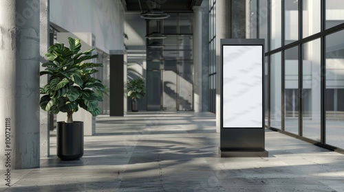 Mockup vertical billboard stand, digital lightbox standing in company's lobby 