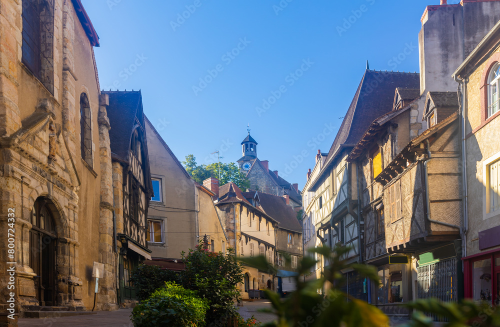 Streets of Montlucon old town with medieval fachwerk houses