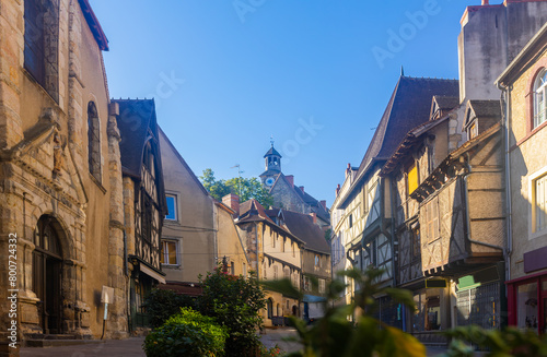 Streets of Montlucon old town with medieval fachwerk houses