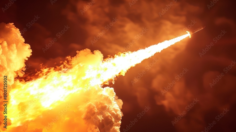 With each passing second the fiery trail behind the rocket grew longer like a glowing path leading to the unknown.. With each passing second the fiery trail behind the rocket grew longer like a glowing path leading to the unknown..