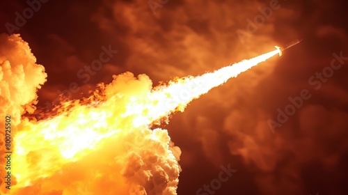With each passing second the fiery trail behind the rocket grew longer like a glowing path leading to the unknown.. photo