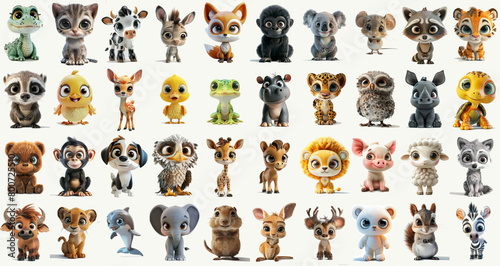Fototapeta Naklejka Na Ścianę i Meble -  Set of cute 3D little cartoon animals