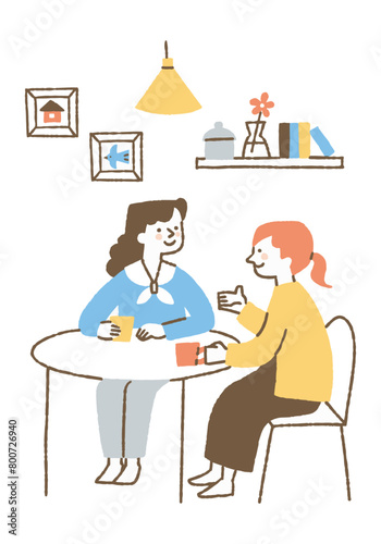 Two women having a lively conversation while drinking_Color