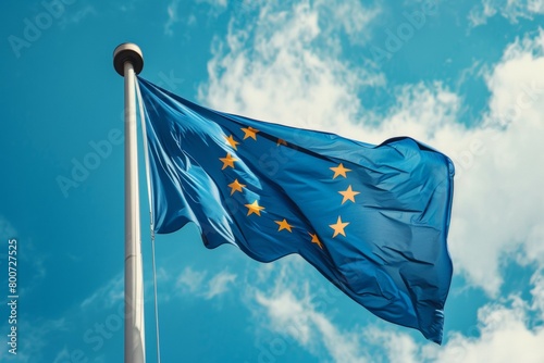 European Union flag. Background with selective focus and copy space