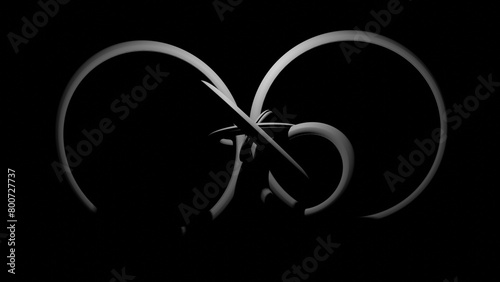 Abstract 3D illustration of meaningless circles of various sizes assembled on a black background photo