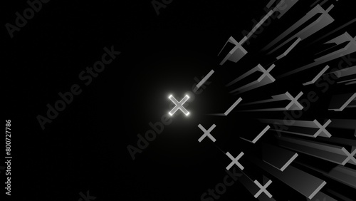 Abstract style illustration of plus and minus signs with one plus sign glowing on a black background