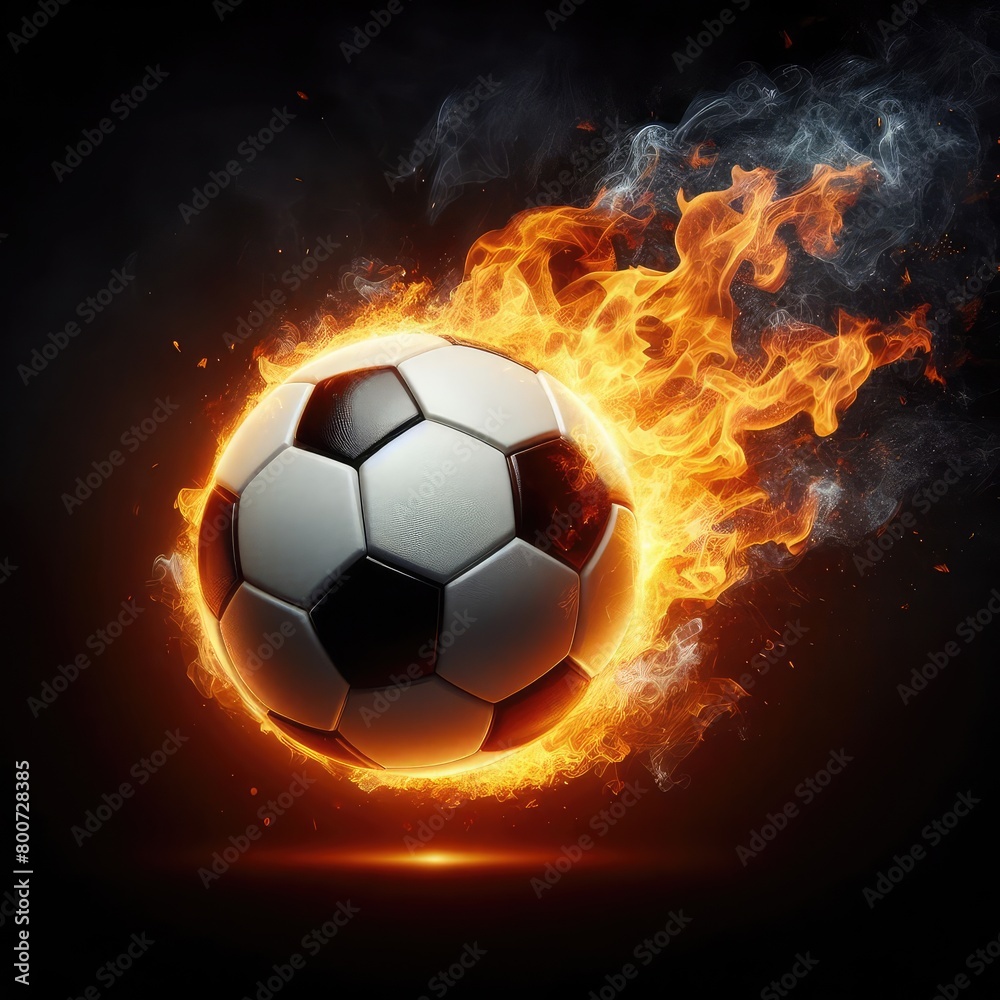 Naklejka premium Soccer ball flying on fire isolated on a black background