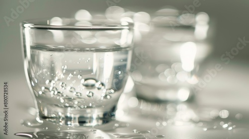 Glasses filled with clear colorless liquid that resembles vodka but without the alcoholic content giving guests the option for a nonalcoholic alternative.