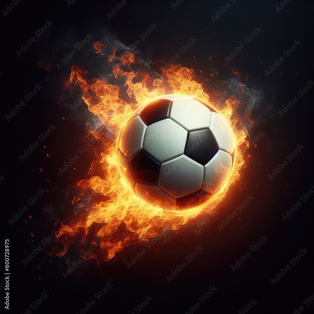 Naklejka premium Soccer ball flying on fire isolated on a black background