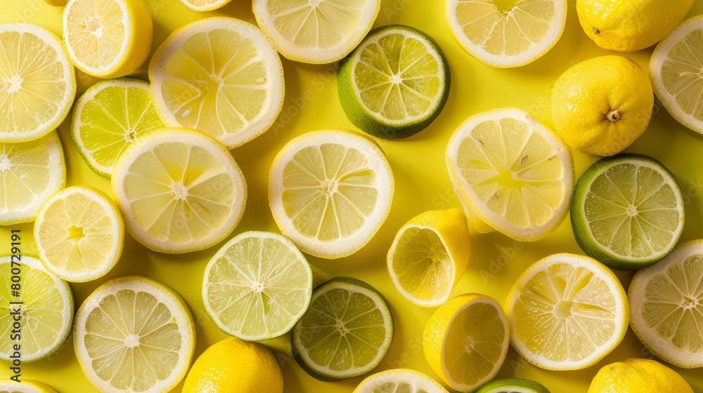 citrus slices on yellow background generative ai