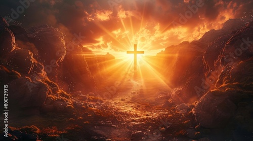 The light of God shines down upon the Earth, bringing hope and salvation to all who believe. photo