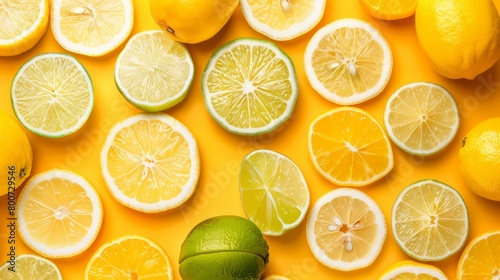 citrus slices on yellow background generative ai photo