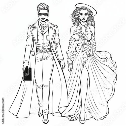 coloring page of fashion coloring book for adults event clothes, black and white