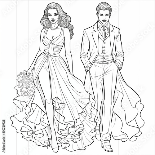 coloring page of fashion coloring book for adults event clothes, black and white