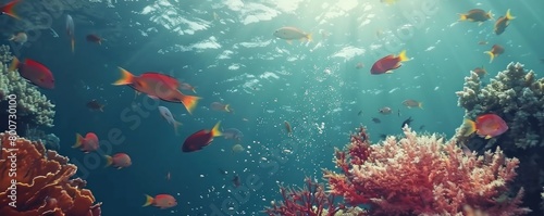 Background of life under the sea with various types of fish and beautiful coral reefs