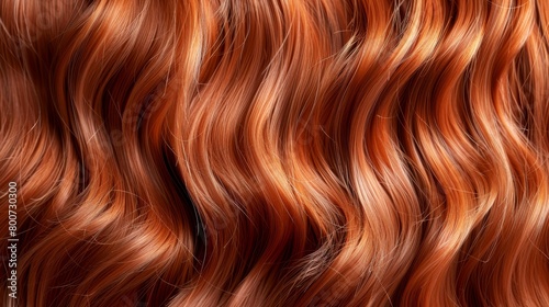 Closeup of shiny red hair texture with soft waves