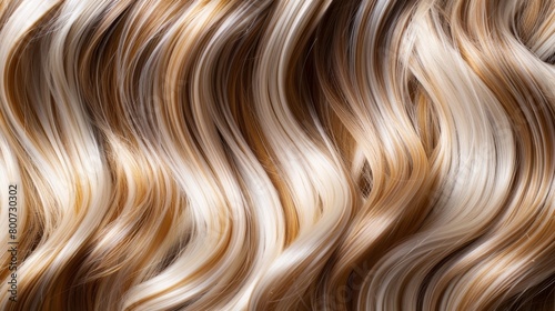 Closeup of smooth and shiny highlighted blonde hair texture with loose waves