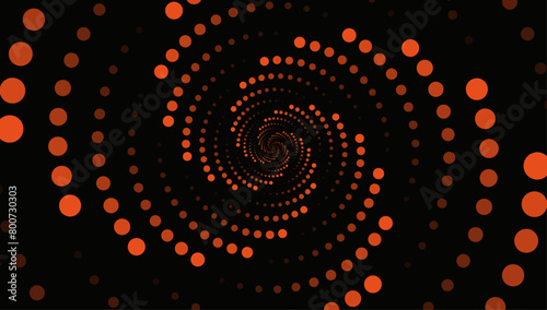 Espiral de círculos naranja sobre fondo negro