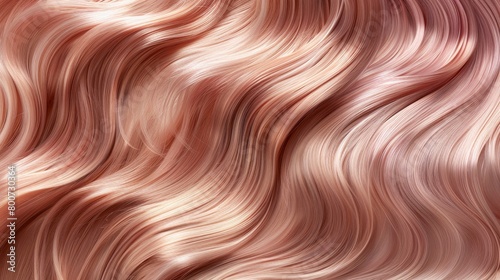 Closeup of smooth and shiny rose gold hair texture with soft waves