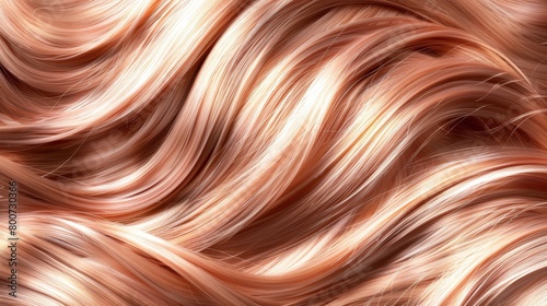 Closeup of smooth and shiny rose gold hair texture