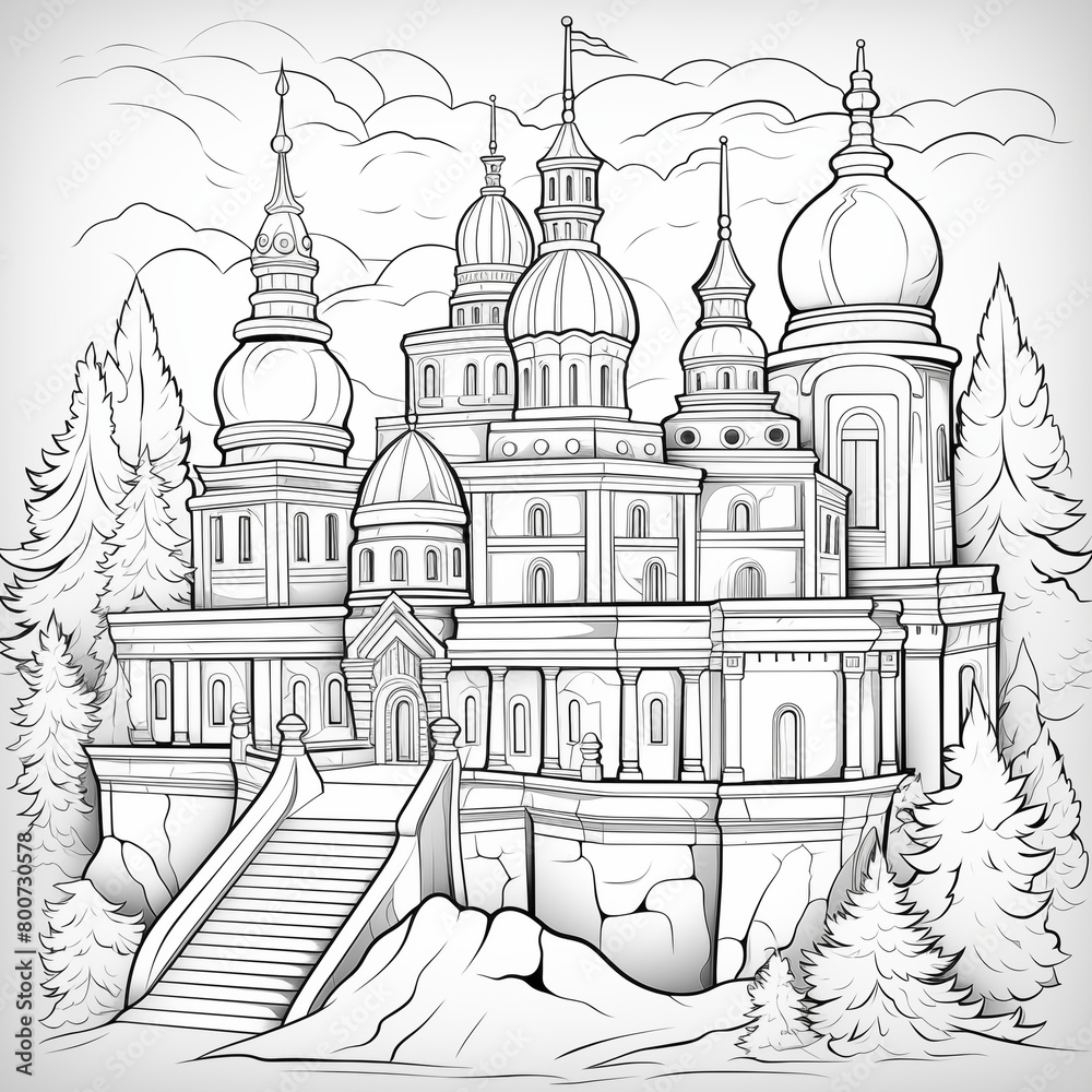 coloring page for kids, coloring book of Castle