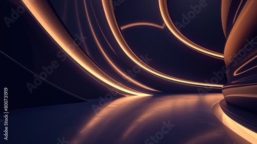 Futuristic tunnel with glowing neon lights and sleek curves photo