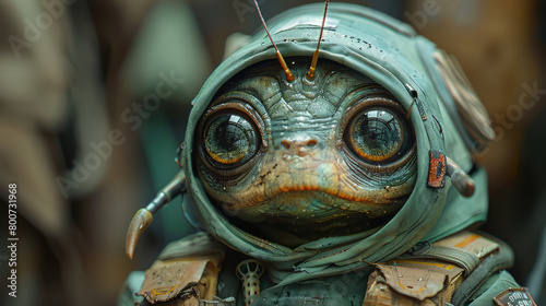 turtle wearing green jump suited
