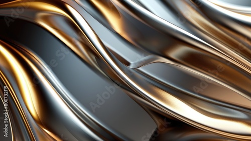 Shiny metallic surface with flowing golden waves creating abstract pattern © Татьяна Макарова