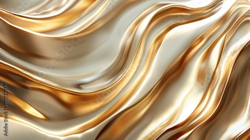 Golden silky smooth wavy pattern creates luxurious abstract texture
