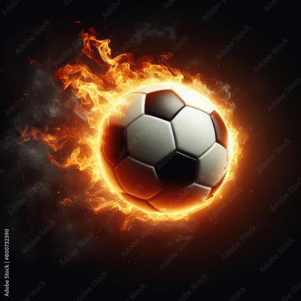 Naklejka premium Soccer ball flying on fire isolated on a black background