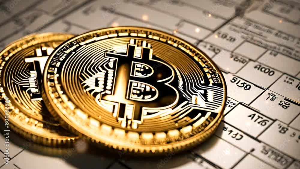 Bitcoin cryptocurrency coin on the background of the financial chart. 3D rendering, bitcoin with price chart, AI Generated