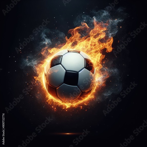 Soccer ball flying on fire isolated on a black background