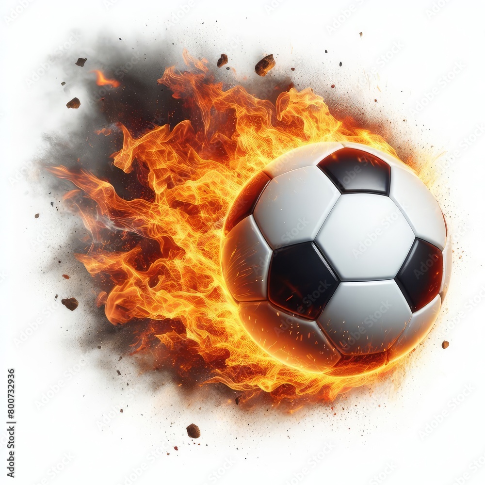 Naklejka premium Soccer ball flying on fire isolated on a white background