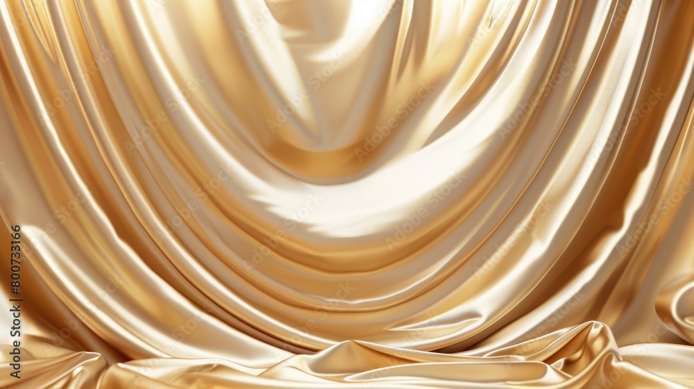 Luxurious golden satin fabric with elegant folds and swirls