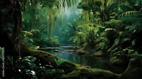 dense jungle of intense green colors, wild nature