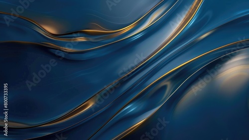 Abstract blue and gold flowing design resembling waves or liquid metal