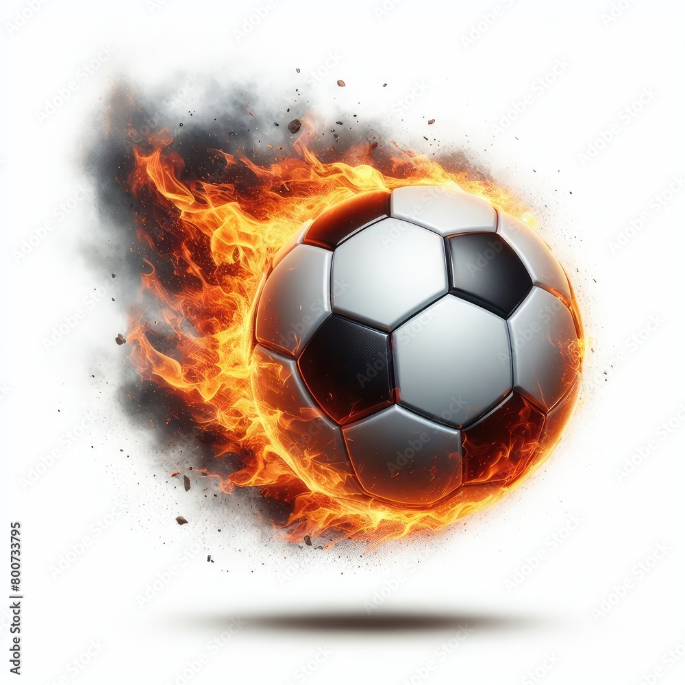 Naklejka premium Soccer ball flying on fire isolated on a white background
