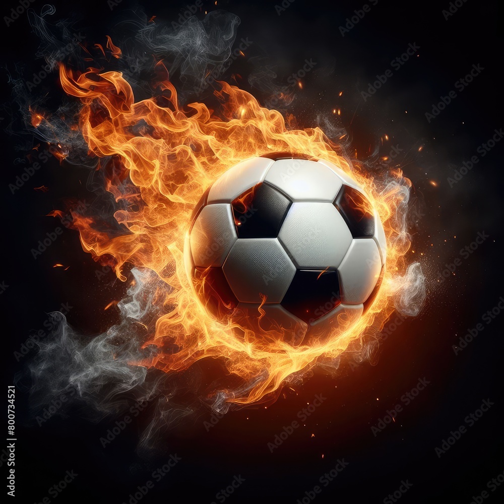 Naklejka premium Soccer ball flying on fire isolated on a black background