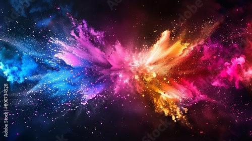 a colorful explosion in space a cluster of stars  including a bright one on the left  a dark one in